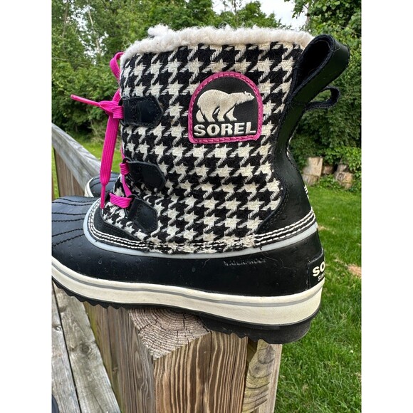 Sorel Tivoli Houndstooth Pink Black Boots Womens Size 10 Lined Fleece Winter - Picture 8 of 10